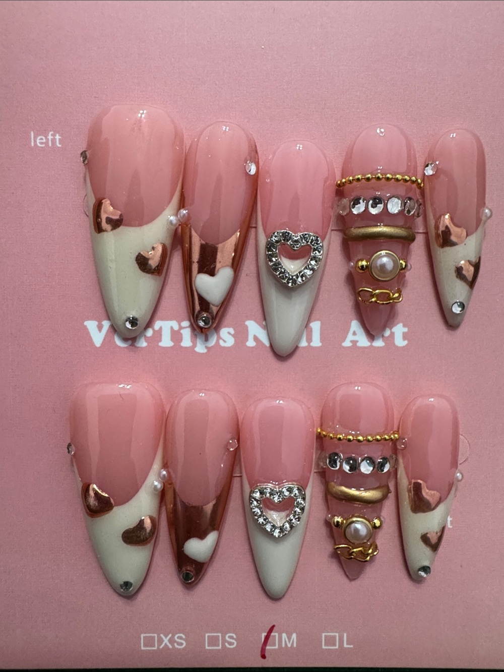Pink & White Heart Accent Press-On Nail Set